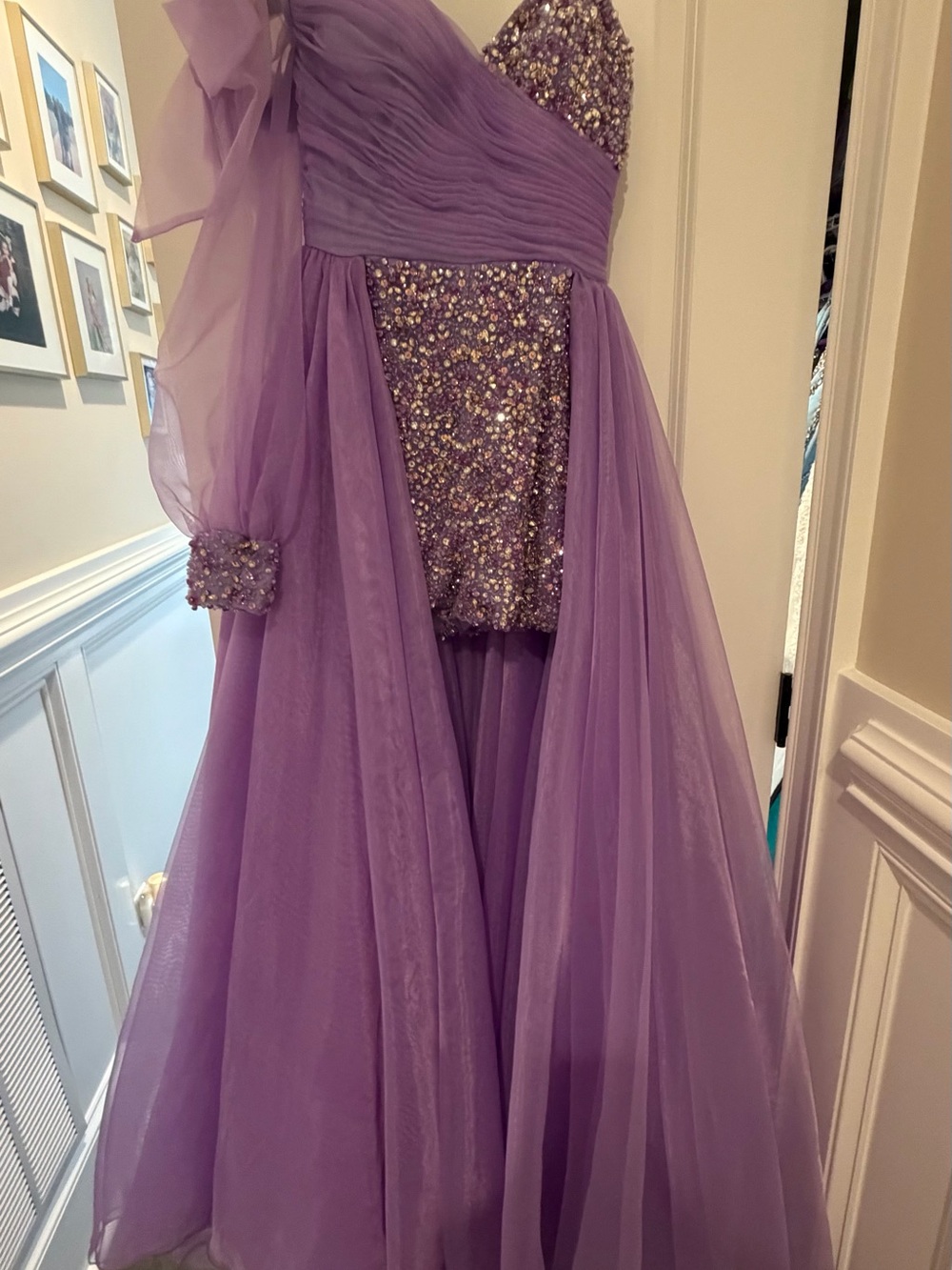 Rachel Allan Lavender Sequin Tulle Evening Gown